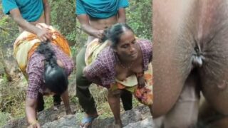 विलेज मेच्यूर आंटी को जंगल मई डॉगी पोज़ मई छोड़ा